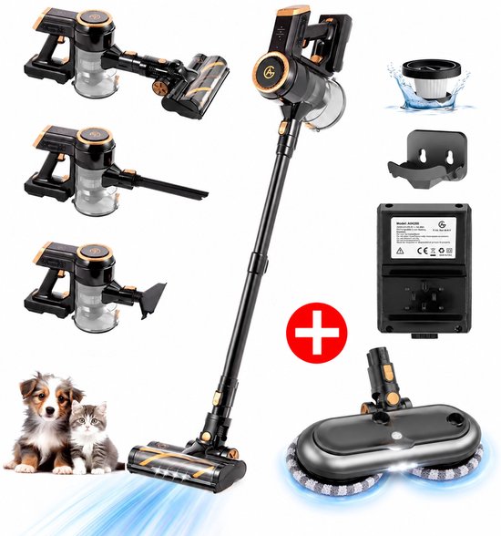 AG 2-in-1 Steelstofzuiger Draadloos – Stofzuiger met Elektrische Dweil – Premium Gold – Stofzuiger Zonder Za – Krachtig – Geschikt voor Dierenharen – Compact & Lichtgewicht – Kruim…