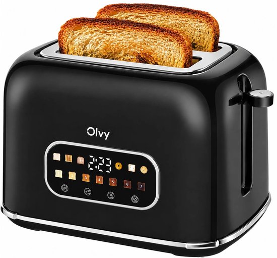 Olvy Broodrooster - 7 Bruiningsniveaus - Timerfunctie - Extra Brede Sleuven - Toaster - LCD Display - Kruimellade - 900W - Ontdooien & Opwarmen - Zwart