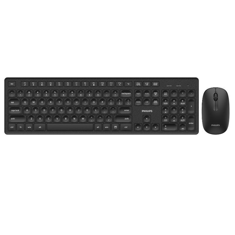 Philips draadloos toetsenbord en muisset, UK lay-out (QWERTY) full-size dunne draadloze bureauset met 2,4 GHz USB-ontvanger, stille klik stille muis voor pc laptop kantoor, zwart-S…