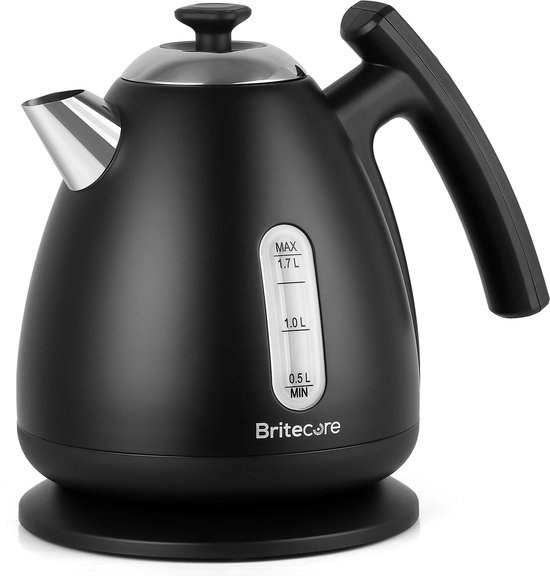 Waterkoker met Temperatuurregeling – Warmhoudfunctie – RVS – 1.7L – 40 tot 100°C – 2200W – Retro design – Zwart – Britecore