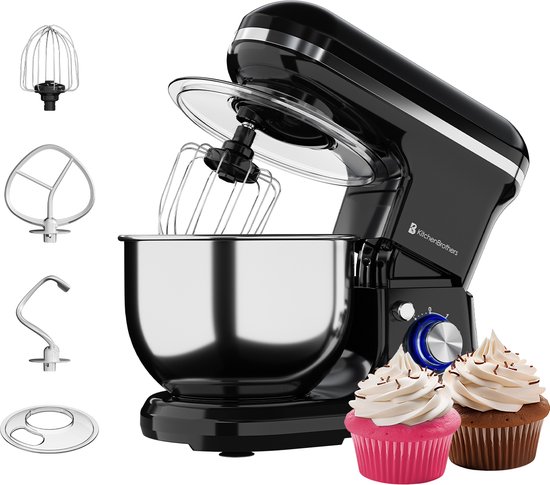 KitchenBrothers Keukenrobot - Keukenrobot - 5L - Mixer met Mengkom - Keukenmixer - 1200W - Zwart