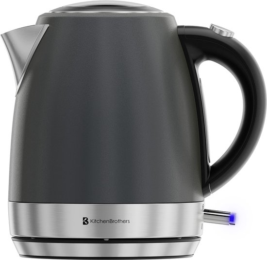 KitchenBrothers Waterkoker – Elektrisch – 1 Liter – PFAS- & BPA-vrij – Klein Camping Formaat – Reiswaterkoker met Kalkfilter – Titanium Grijs/RVS