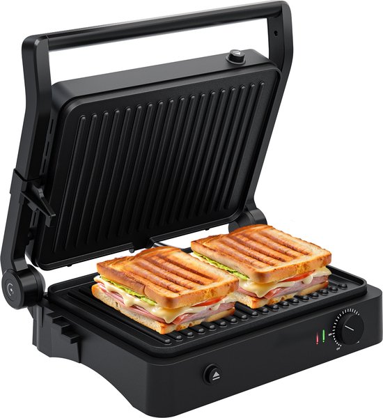 KitchenBrothers Contactgrill - Croque-monsieur machine - Grill Apparaat - Uitneembare Grillplaten - Panini Grill - 3 hoogtestanden - Croque Monsieur Toestel - Croque-monsieur machi…