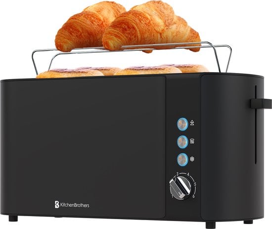 KitchenBrothers Broodrooster - Toaster - 6 Warmteniveaus - 2 Extra Lange Sleuven - BPA-vrij - 1520W - Zwart
