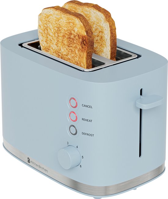 KitchenBrothers Broodrooster - Retro - Toaster - 6 Instelbare Warmteniveaus - 2 Extra Brede Sleuven - BPA-vrij - 870W - Pastel Blauw