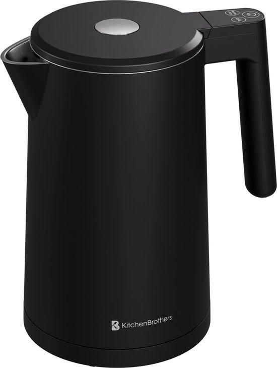 KitchenBrothers Waterkoker – 1.7L – Met Temperatuurregeling – PFAS- & BPA-vrij – Warmhoudfunctie – Display – Dubbelwandig – 2200W – Zwart