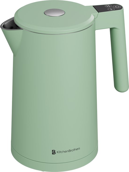 KitchenBrothers Waterkoker – 1.7L – Met Temperatuurregeling – PFAS- & BPA-vrij – Warmhoudfunctie – Display – Dubbelwandig – 2200W – Pastelgroen