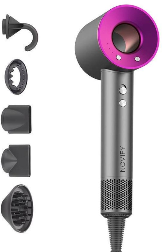 NOVIFY® Fohn - Fohnborstel - Haardroger met 5 opzetstukken - Fohn met Diffuser - 1500W - Antraciet - 2026
