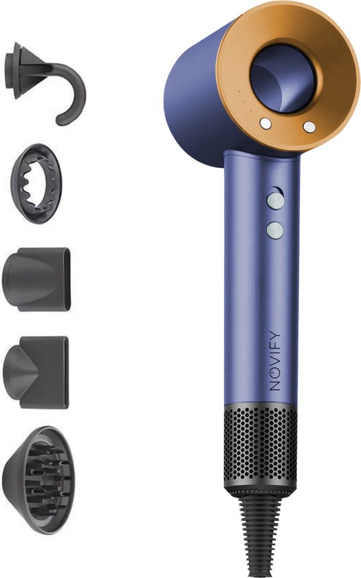 NOVIFY® Fohn - Fohnborstel - Haardroger met 5 opzetstukken - Fohn met Diffuser - 1500W - Donkerblauw - 2026