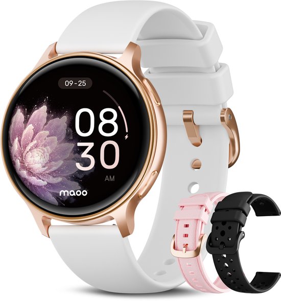 Maoo Ventura 2 – GPS Smartwatch Dames – AMOLED – Siliconen, Leren en Sportbandje – Stappenteller – Hartslagmeter – Slaapmonitor – Belfunctie – AOD – Multisport – Geschikt voor Andr…