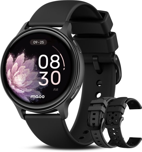 Maoo Ventura 2 – GPS Smartwatch Dames – AMOLED – Siliconen, Leren en Sportbandje – Stappenteller – Hartslagmeter – Slaapmonitor – Belfunctie – AOD – Multisport – Geschikt voor Andr…