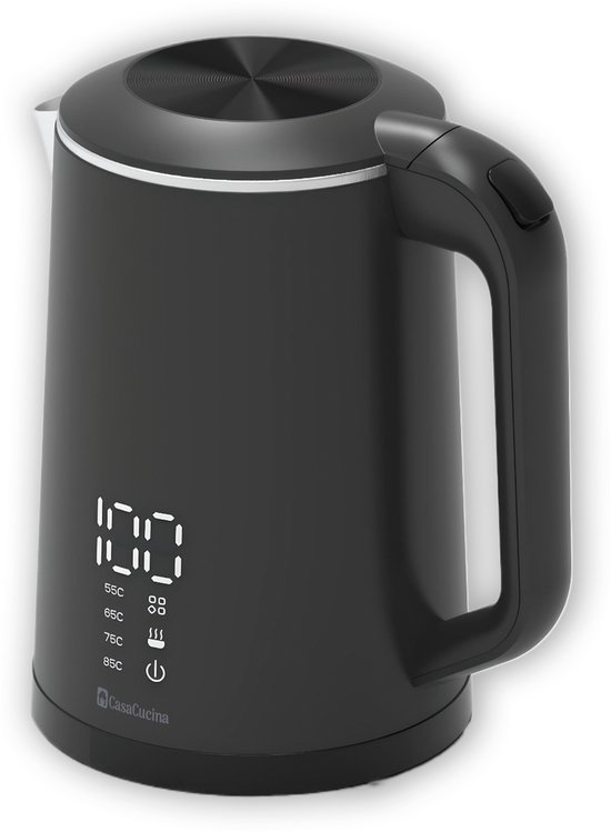 CasaCucina Waterkoker Met Temperatuurregeling – Dubbelwandig Cool-touch – 2200W – 1.7 Liter – Zwart