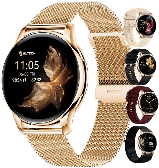 Siltcon® Auréa Smartwatch Dames – Horloge Dames – Stappenteller Horloge Dames – Sporthorloge Dames – Hartslagmeter – Slaapmonitor – Saturatiemeter – Geschikt voor iOS/Android – AMO…