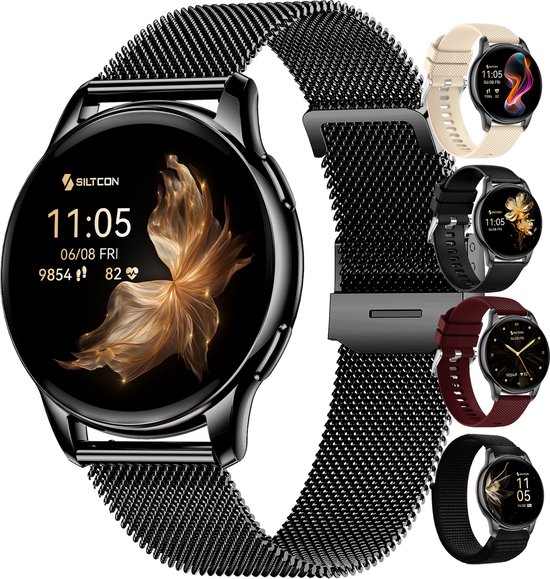 Siltcon® Auréa Smartwatch Dames & Heren - Horloge Dames - Stappenteller Horloge Dames - Hartslagmeter - Slaapmonitor - Saturatiemeter - Geschikt voor iOS/Android - AMOLED - RVS - E…