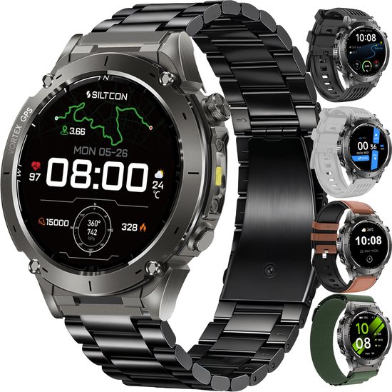 Siltcon® Vortex GPS Smartwatch Heren en Dames - Sport Horloge - Horloge Heren - Stappenteller - Hartslagmeter - Saturatiemeter - Belfunctie - 200+ Sportmodi - Kompas - Zaklamp - Wa…