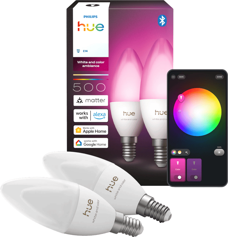 Philips Hue Kaarslamp White and Color E14 Duo Pack