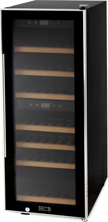 HCB® - Professionele luxe Wijnkoelkast met 2 zones - 38 flessen - Wijnklimaatkast met houten lades - Vrijstaand wijn koelkast - Klimaatkast - Wijnkast - Wijnfrigo koeler - 45 kg -…