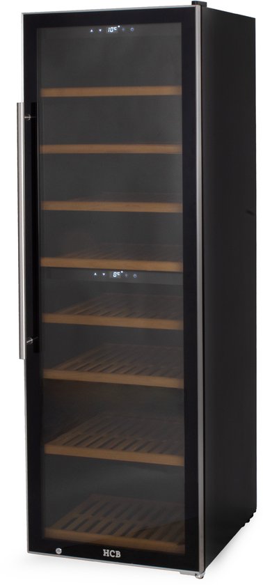 HCB® - Professionele luxe Wijnkoelkast met 2 zones - 180 flessen - Wijnklimaatkast met houten lades - Vrijstaand wijn koelkast - Klimaatkast - Wijnkast - Wijnfrigo koeler - 89 kg -…
