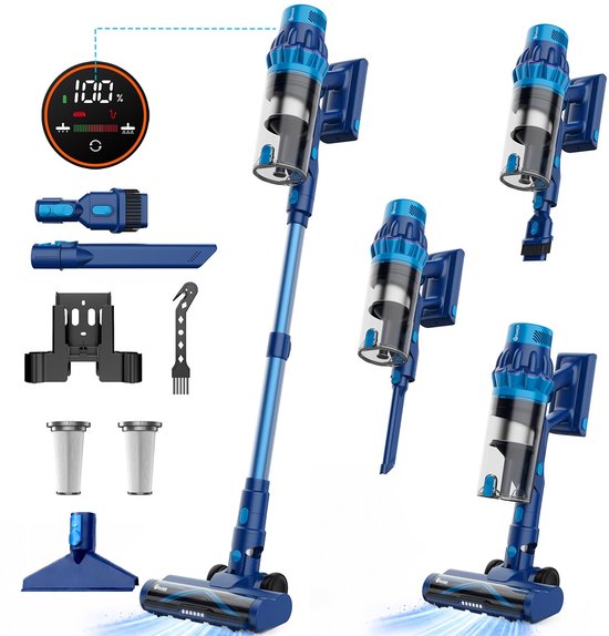 Bollit Steelstofzuiger Draadloos zonder Zak – 425W – Draadloze Stofzuiger – Kruimeldief Snoerloos – Vacuum Cleaner – Handstofzuiger – Stofzuiger Steel met Hepa Filter – Stofzuiger…