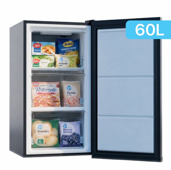 Joula Tafelmodel Vriezer - Vrijstaand Mini / Klein - 60 liter - 3 Vrieslades - Zwart