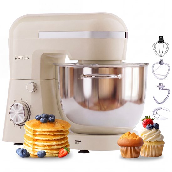 Gatson 1500W Keukenmachine - 10 Snelheden - 5L Mengkom - Dubbele Handvatten - Keukenrobot - Keukenmixer - Foodprocessor