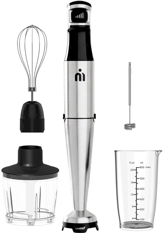 MATTI® 5-in-1 - Staafmixer - Staafmixers - Staafmixer Set 1500 W- Met Hakmolen, Blender, Garde en Melkopschuimer
