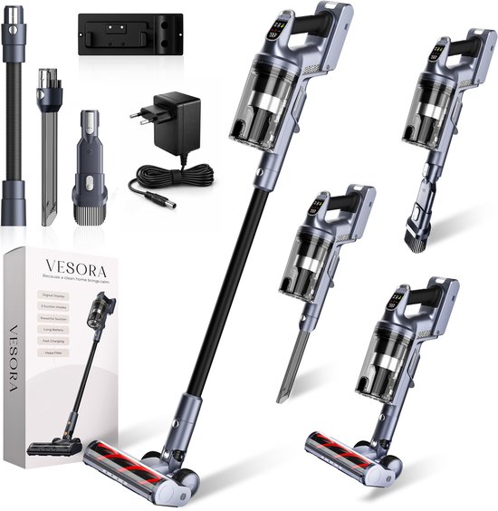 Vesora® 3-in-1 Steelstofzuiger Draadloos zonder Zak – BASIC – Draadloze Stofzuiger – Kruimeldief Snoerloos – Vacuum Cleaner – Handstofzuiger – Stofzuiger Steel met Hepa Filter – St…