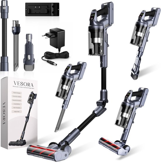 Vesora® 3-in-1 Buigbare Steelstofzuiger Draadloos zonder Zak – FLEX – Draadloze Stofzuiger – Kruimeldief Snoerloos – Vacuum Cleaner – Handstofzuiger – Stofzuiger Steel met Hepa Fil…