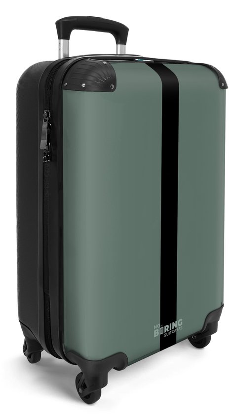 NoBoringSuitcases.com® - Handbagage koffer lichtgewicht - Reiskoffer trolley - Groen met zwarte streep - Valies op wielen - Rolkoffer met wieltjes - Past binnen 55x40x20 en 55x35x2…