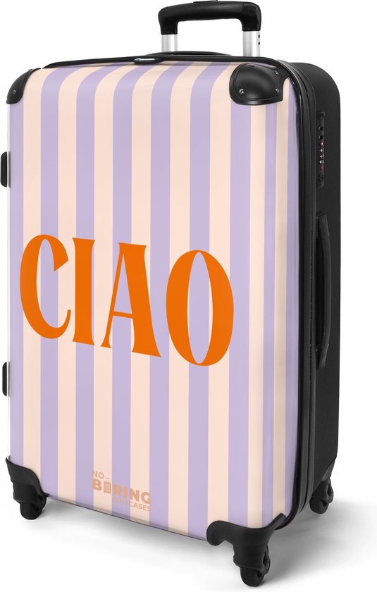 NoBoringSuitcases.com® - Paarse koffer groot - Rolkoffer lichtgewicht met print - Reiskoffer paars met 4 wielen - Luggage suitcase - Grote reis trolley XL - 20 kg bagage - Ruimbaga…