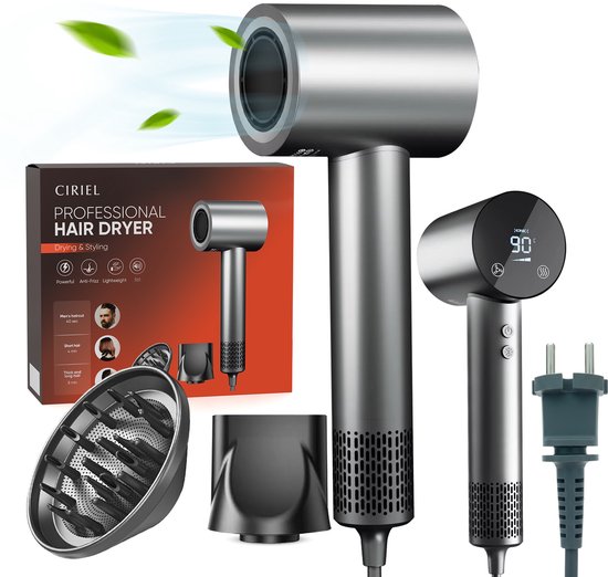 Ciriel CurlTouch™ Pro - Föhn met Diffuser - Krullen - 110.000RPM - Ionische Haardroger met Borstel - 3 Standen - 2 Opzetstukken - Reisföhn - Sèche Cheveux - Krul Feun Set - Haarföh…