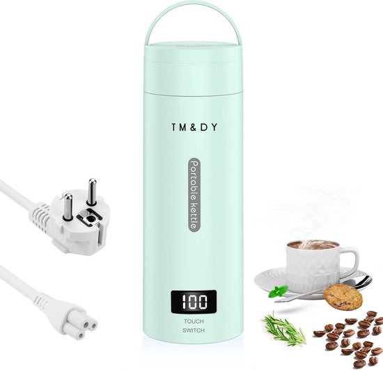 TM&DY Draagbare Waterkoker met Temperatuurregeling – Heetwaterdispenser – Kleine Waterkoker Babyvoeding – Camping Waterkoker – Mini Waterkokers – 380ML – Reis Waterkoker