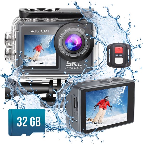 Senzo Action Camera 5K - 50MP - 60FPS - WiFi - Onderwatercamera - 30M - Beeldstabilisatie - Incl. 32GB SD - Geschikt Voor Go Pro Accessoires