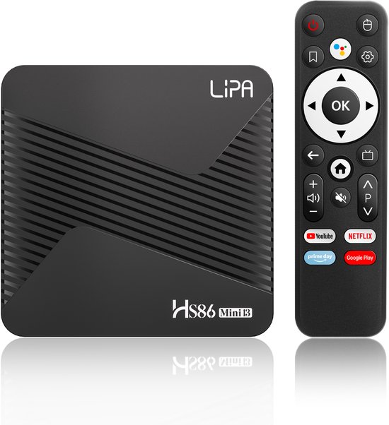 Lipa HS86 Mini 13 Android Tv Box 2-16 GB Android 14 - Mediaplayer voor tv - media streamer - Tv box Android – Voice Remote - 4K - Apps via Playstore en internet - Wifi en ethernet…