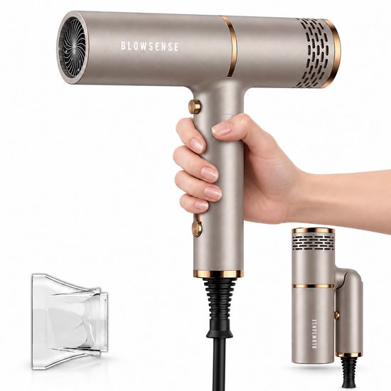 BlowSense® TravelDry - Reisföhn Opvouwbaar - Haardoger Compact - Geschikt voor Reizen - Opvouwbare Föhn - 1200W - Champagne Bruin - 2026 Model
