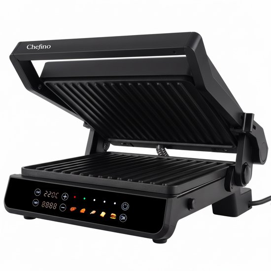 Chefino Contactgrill XL - 2000W - PFAS-vrij, uitneembare platen & 5 kookstanden - Groot Formaat - Tosti ijzer - Panini maken - Digitaal Grill Apparaat - 180 graden uitklapbaar - To…