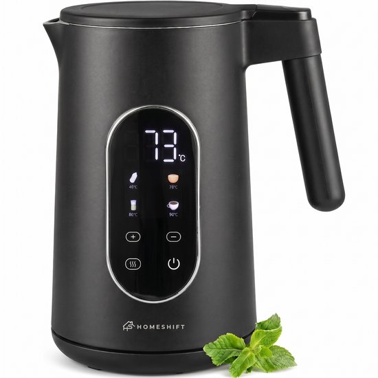HomeShift® Waterkoker met Temperatuurregeling – Warmhoudfunctie – Dubbelwandig – Elektrisch – 1,7 Liter – 2200W – Zwart
