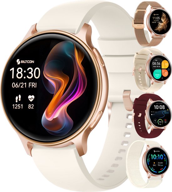 Siltcon® Auréa 2 - GPS Smartwatch Dames Goud - Horloge Dames - Stappenteller Horloge Dames - Sporthorloge Dames - Hartslagmeter - Slaapmonitor - Saturatiemeter - Belfunctie - Gesch…