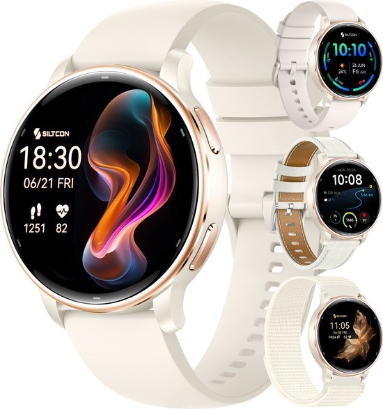 Siltcon® Auréa Pro - GPS Smartwatch Dames Beige Champagne Gold- Horloge Dames - Stappenteller Horloge Dames - Sporthorloge Dames - Hartslagmeter - Slaapmonitor - Saturatiemeter - B…