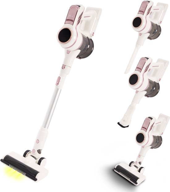 VANJOOL® Steelstofzuiger Draadloos – 120W Krachtige Accu Stofzuiger – 2-in-1 Kruimeldief – 9 kPa Zuigkracht – Zakloos – Inclusief 3 Opzetstukken – CleanDetect Technologie – Wit / R…