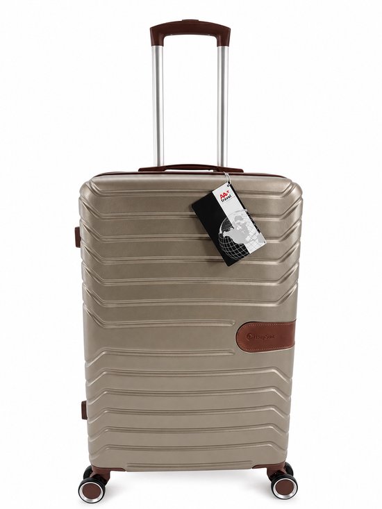 AAtravel© Reiskoffer – Lichtgewicht Hardcase Trolley – 4 Dubbele 360° Wielen – Cijferslot – 75 cm – 90L – Champagne