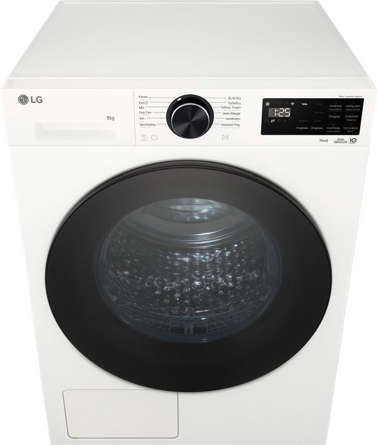 LG RHX5009TWB warmtepompdroger 9 kg met Dual Inverter Heat Pump voor gelijkmatig en energiezuinig drogen - Sensor Dry stopt automatisch bij droog - Zelfreinigende condensor voor du…