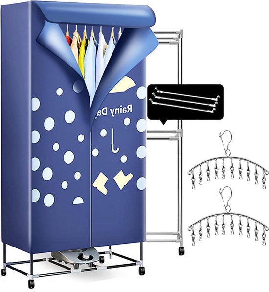 Elektrische Kleding Droger - Droogrek - Snel Kleding Drogen - Opvouwbaar met Afstandsbediening - 70x45x150cm - Blauw
