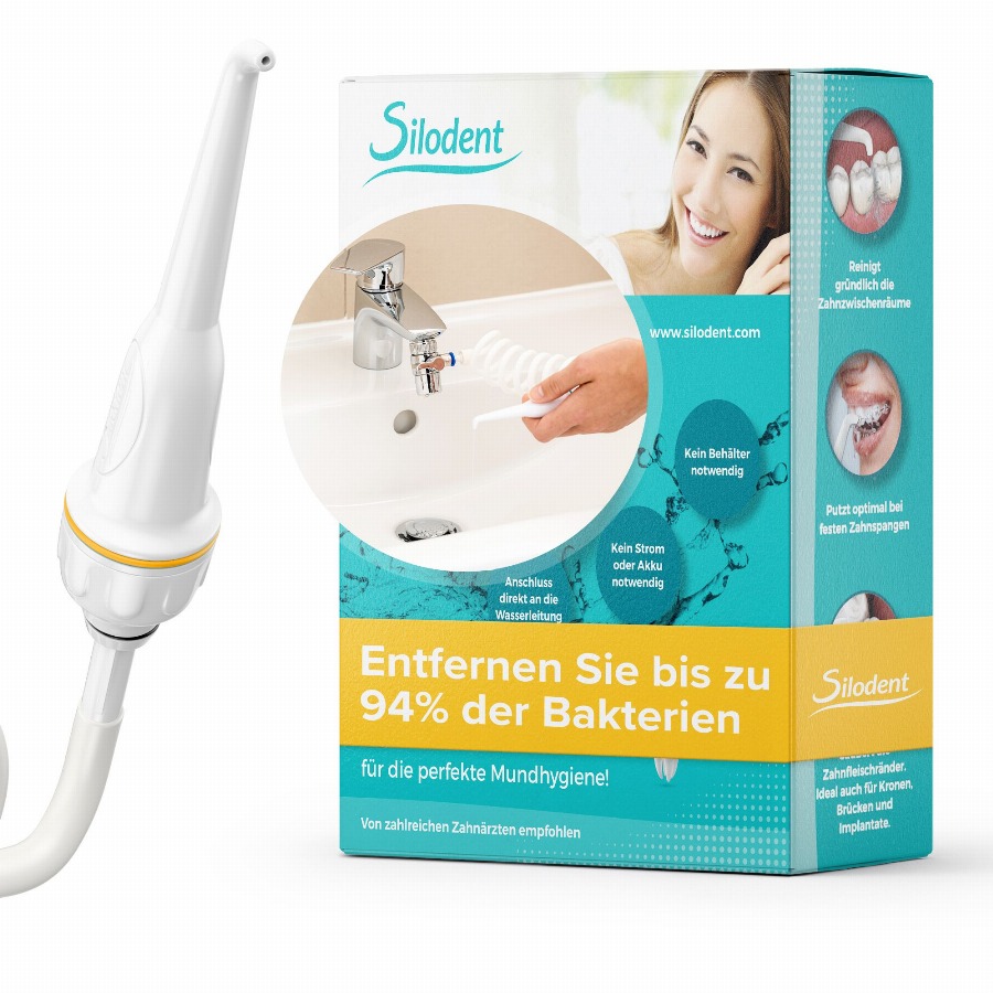 Silodent monddouche direct op de kraan, geen elektriciteit nodig 1 Combinatieverpakking