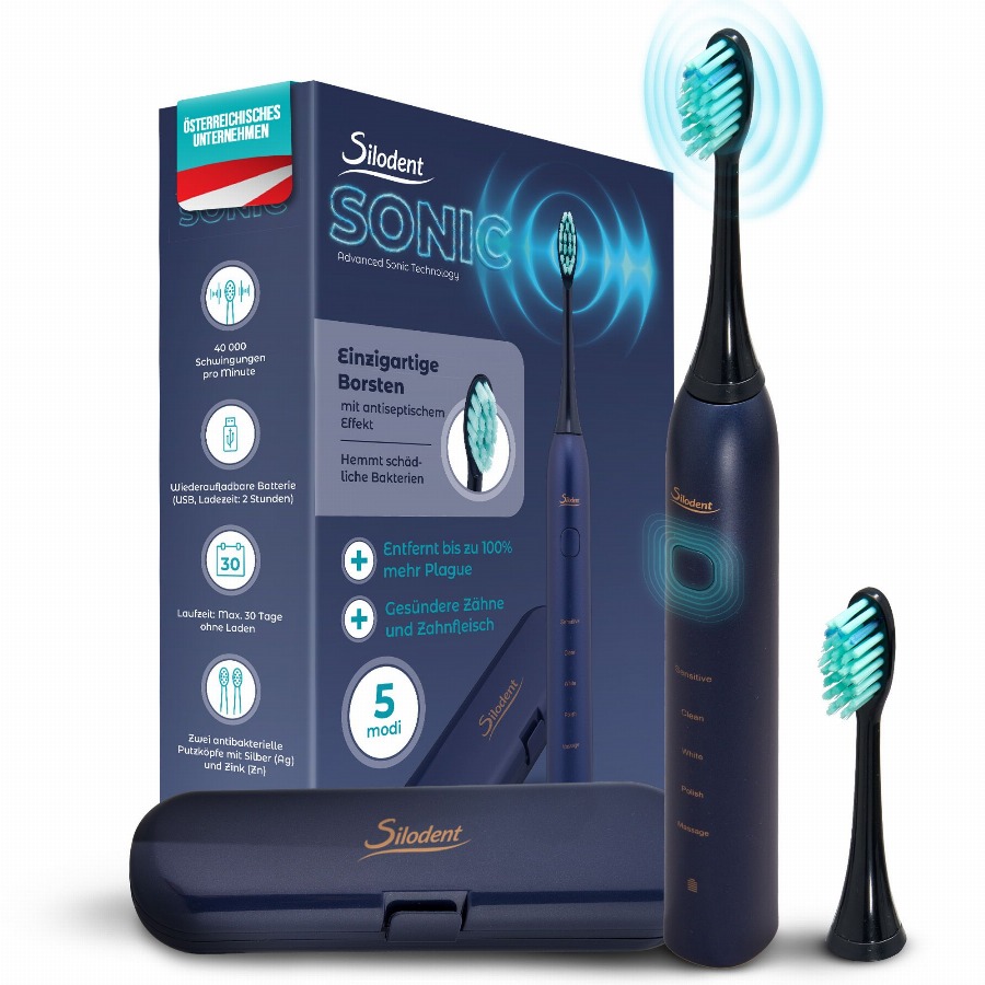 Silodent Sonic Tandenborstel Midnight Blue met antiseptische borstelharen en 5 programma's 1
