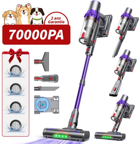 Steelstofzuiger – accu stofzuiger – Steelstofzuiger Draadloos 70000PA – LED-Display – draadloze stofzuiger – 3 Standen Zuigkracht -Steelstofzuigers – Anti-klit vloerborstel – 20-60…