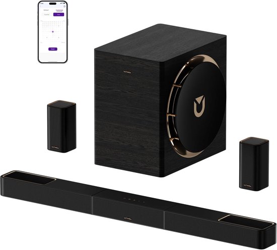 7.1.4 Soundbar voor TV – Dolby Atmos – Draadloos Surround Sound Systeem – 980 W – Draadloze Subwoofer – 10 inch GaN Versterker – 4K HDR Pass-Through